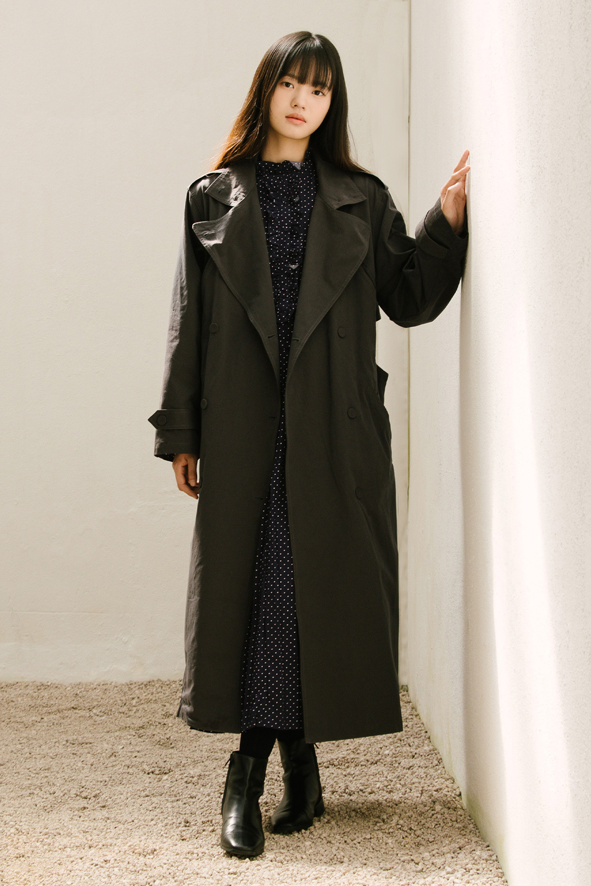 COTTON DOUBLE TRENCH COAT_CHARCOAL